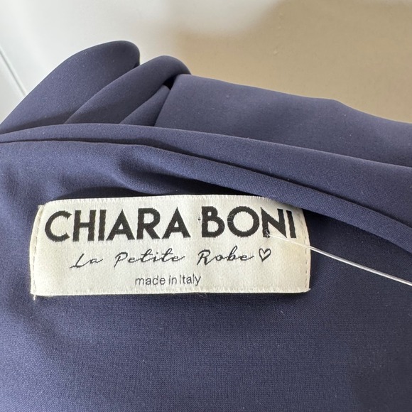 Chiara Boni La Petite Robe Navy Blue Cold Shoulder Puff Sleeve Dress IT 44 US 8 - Picture 6 of 7